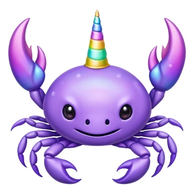 a cute purple crab with a unicorn horn. the crab shouldn't have a face sticker