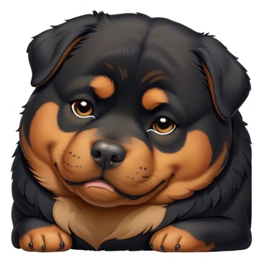 Cinematic Chubby Sleeping Rottweiler Portrait Emoji, Chubby and serene, with a robust, adorable build and a soft, plush black fur with tan markings, eyes gently closed in peaceful slumber, Simplified yet irresistibly endearing features, highly detailed, glowing with a gentle, dreamy glow, high shine, relaxed and content, stylized with a touch of whimsy, bright and heartwarming, soft glowing outline, capturing the essence of a blissfully sleepy guardian, so comically serene it feels like it could roll out of the screen and snore with adorable charm! sticker