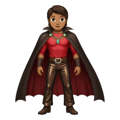 Vampire Hunter with long dark brown hair, dark brown sequin baggy pants, shirtless with necklace, dark brown sequin cape sticker