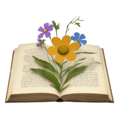 book with some pressed flowers on the pages realistic flowers pressing sticker