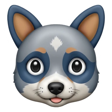 black, grey, and white blue heeler dog, emoji style, round face, big eyes, friendly expression, simple details sticker