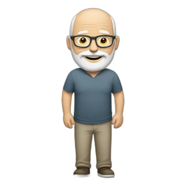 crossed arms full body smiling chubby white man bald head with gray beard glasses sticker