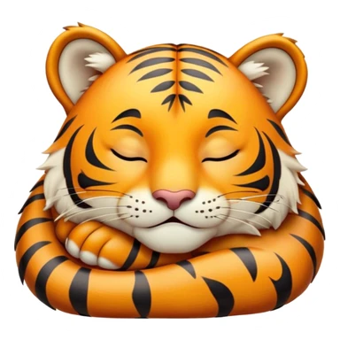 Meme-Worthy cute Sleeping Tiger Portrait Emoji, Head resting peacefully with a contented smile, showcasing a luxuriously striped form and eyes gently closed in serene slumber, Simplified yet comically adorable features, highly detailed, glowing with a soft, drowsy wild light, high shine, relaxed and utterly lovable, stylized with an air of playful laziness, bright and heartwarming, soft glowing outline, capturing the essence of a sleeping tiger that feels destined to become the next viral icon of adorable rest! sticker