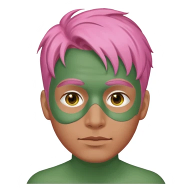 pink haired man with full full face green clay mask sticker