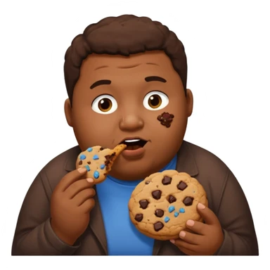 Obese brown man eating chocolate cookie  sticker