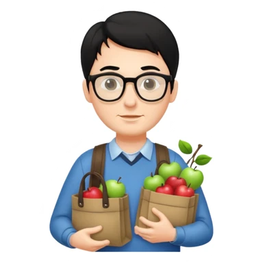 a white man with black hair carrying Apple bags sticker