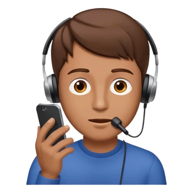 man with brown hair listening to a voice message on the smartphone sticker