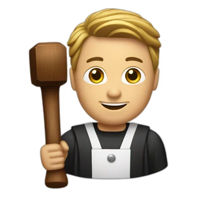 male judge holding a small woodden hammer sticker