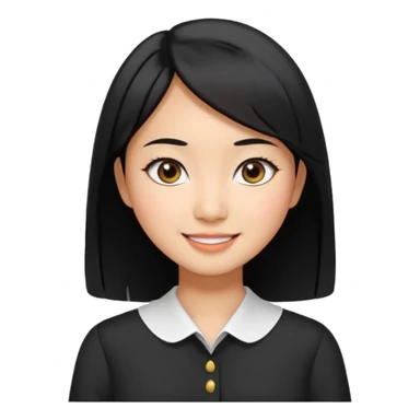 30 yr old asian woman center parted hair big eyes big smile tanned skin straight black hair hippie part hair white blouse shoulder length hair middle parted hair few short bangs at front sticker