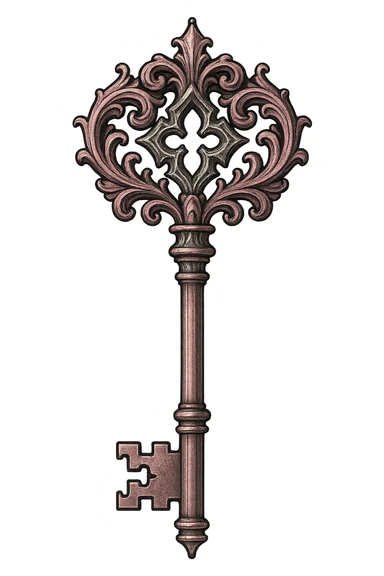 gothic ornate key, pink and silver sticker