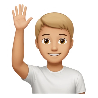 joven trigueño corte de pelo corto polera blanca sonrisa bonita saludando mano arriba sticker