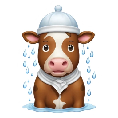 Cow standing in a shower with shower cap on  sticker