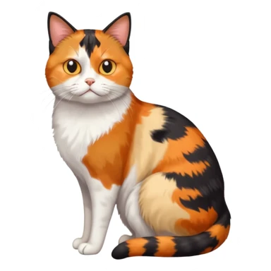 full body colourful calico cat with skinny head and fat body with an anxious face sticker