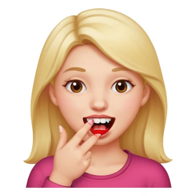 Girl biting finger with teeth sticker