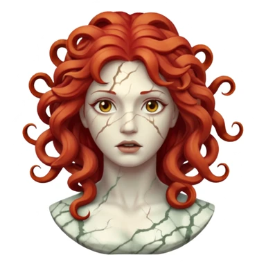 white cracked marble statue head medusa red hair marble sticker