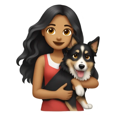 tan girl with long wavy black hair,  hugging a german shepard/husky mix sticker