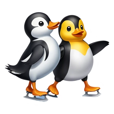Yellow duck and penguin ice skating sticker