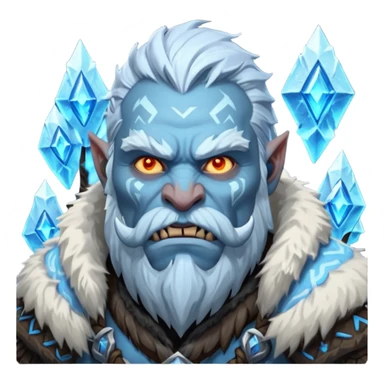 Legendary fantasy orc Christmas portrait icon, Frostfather and Snow Maiden inspired, primal winter god style, massive icy beard, glowing blue eyes, heavy fur coat, tribal frost runes, powerful brutal presence, blizzard atmosphere, clean stylized emoji icon, male/female variant
 sticker