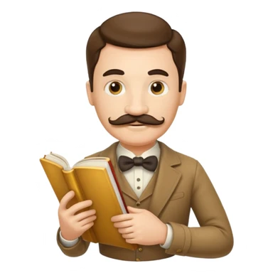 gentleman with moustache holds a book and reads it, golden gradient background sticker