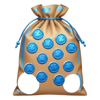 blue coins inside a brown bag  sticker