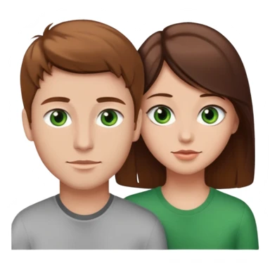 A boyfriend with light brown hair and green eyes next to his girlfriend with dark brown hair and brown eyes sticker