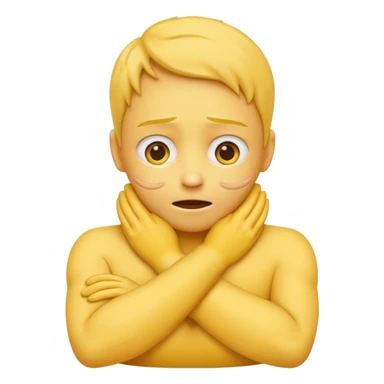 Yellow face emoji strangling itself with 2 arms crossed and hands saround neck and eyes looking up  sticker
