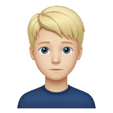 A portrait of a 14-year-old boy, he's got fair blond and yellowish ivy league hair, fair skin and blue eyes. he's wearing a dark blue longsleeve. he's calm. sticker