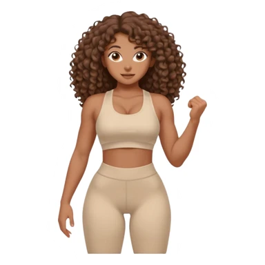 Create dream body girl with big glute and small waist and brown curly long hair with pastel beige gym clothes  sticker