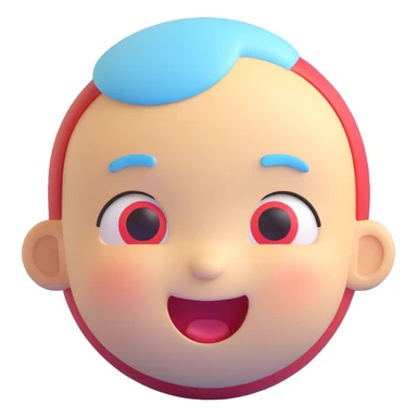 round baby blue and red face with a happy expression, Microsoft 3D Fluent style sticker