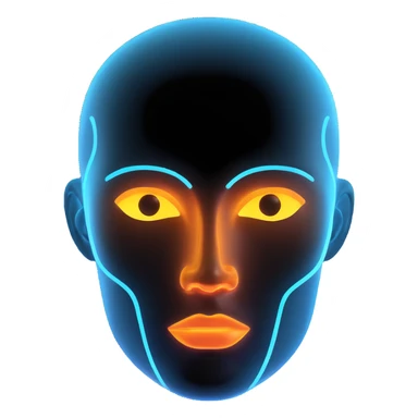 Minimalist futuristic AI avatar — clean glowing outline of a humanoid face, half-abstract with light reflections. sticker