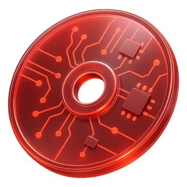 A minimalist CD disc with abstract pattern, glowing effect, red color sticker