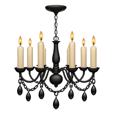 Simple minimalistic hanging wide short chained black Ceiling chandelier with beige-white candles sticker