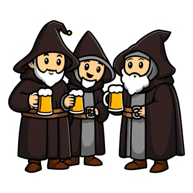 medieval pilgrims with cloaks drinking beer at a tavern sticker