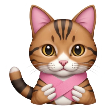 a  brown and black tabby cat, with a pink bandage on her front paw, sticker