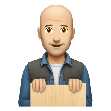 Bald Caucasian man building wooden board with hole in it sticker