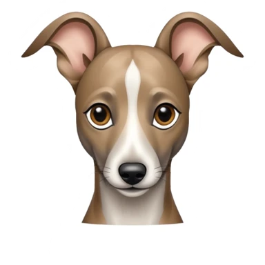 Create a brindle whippet emoji with long Dobby looking ears and a long snout sticker