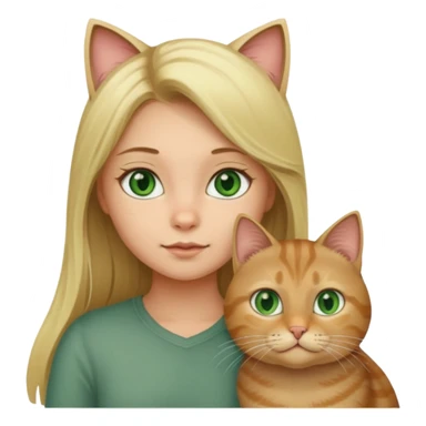 blonde girl with long blonde hair with tabby brown cat with green eyes and chubby gray cat with big green eyes sticker