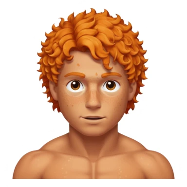 A shirtless muscular White man, with curly Orange short hair, táper Fade cut And FreCles on the face sticker