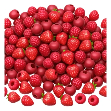 assorted red berries, small pile, strawberries, raspberries, currants, cherries, natural color and texture, glossy, 3D-rendered, minimal, no faces, transparent background sticker