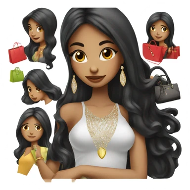 girl with long black hair with lots of designer shopping bags in her and a fat diamond engagement ring  sticker