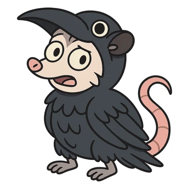 cute cartoon possum dressed up like a crow sticker
