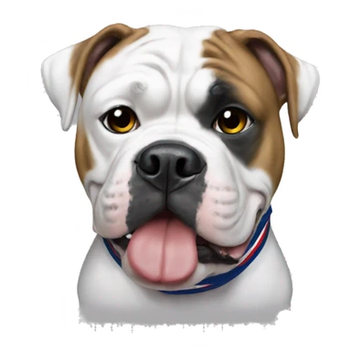 American bulldog with New England Patriot shirt sticker