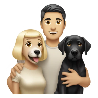 Blonde man with black haired asian women and silver lab puppy sticker