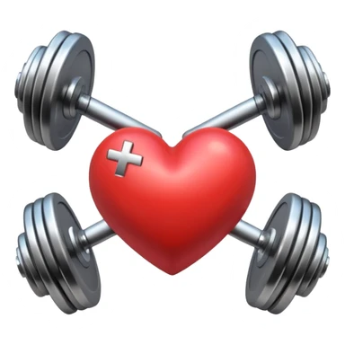heart with crossed dumbbells, fitness theme, shiny appearance, iOS 18 style sticker
