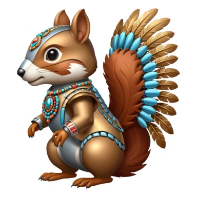 Full Robotic squirrel wearing native American regalia with feathers and beads sticker