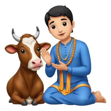 Indian man worshipping cow sticker