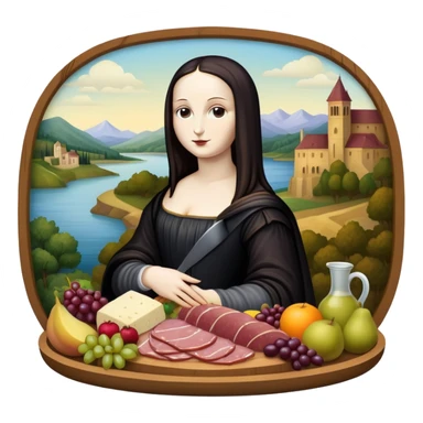  goth mona lisa with SPAM MEAT charcuterie and fruit tray renaissance landscape sticker