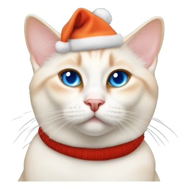 chubby flame point Siamese, white fur with orange accents and blue eyes wearing a red christmas hat  sticker
