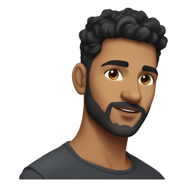 light brown skin indian man with black coloured short to medium curls hair with a skin fade on the sides with nicely shaped eyebrows with brown eyes and a beard thats not too thick and a good jawline but not too big and long of face sticker