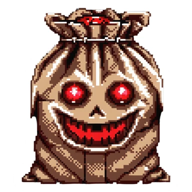 terrifying burlap sack face with glowing red eyes sticker